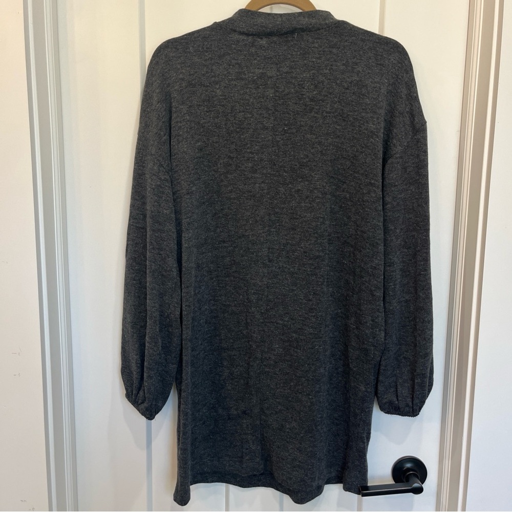 Zara Women’s Dark Heather Gray Long Balloon Sleeve Mini Sweater Dress Size Small - Picture 5 of 6